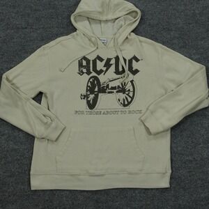 AC/DC Hoodie Mens Medium Cream For Those About To Rock Cannon Graphic Pullover